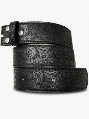 BC Belts Black Embossed Western Scroll Leather Belt Strap L 36-38 1.5"